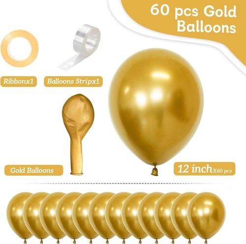 Gold Balloons 60 PCS - 12 Inch Metallic Gold Balloons for Birthday, Baby Shower & Party Decor