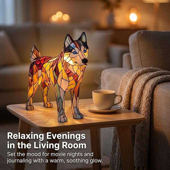 Rainbow Puppy Lamp Stained Glass Dog Night Light 3D Retro Stained Resin Rainbow Pup Lights Charge Powered Table Lamp Puppy Glow Lamps for Home Bedroom Desk (I)