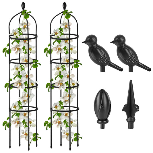 2 Pcs Garden Obelisk Trellis for Climbing Plants Outdoor 6 Ft Rose Bush Round Trellis for Pots Rustproof Metal Pipe with Plastic Coated Plant Flower Trellises for Clematis Vine Jasmine Support