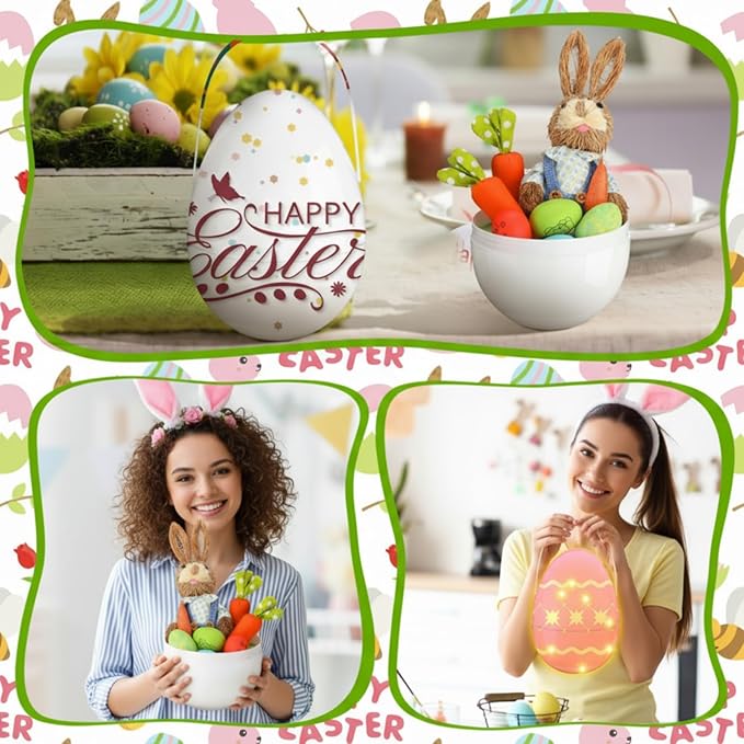 8 Sets Jumbo Easter Egg Plastic Fillable 10 Inch Giant Paintable Eggs with Handles Large White DIY Containers Paint Your Own Egg Lamp Kit for Easter Decor Basket Stuffers Fillers