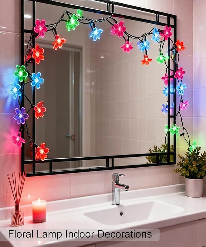 Cute Pastel Flower Fairy Lights String, Cherry Blossom Floral Garland Vine Decor with Timer, 8 Modes, USB Plug in for Wedding Christmas Tree Bedroom Hanging Indoor Outdoor Decorations (Multicolored)