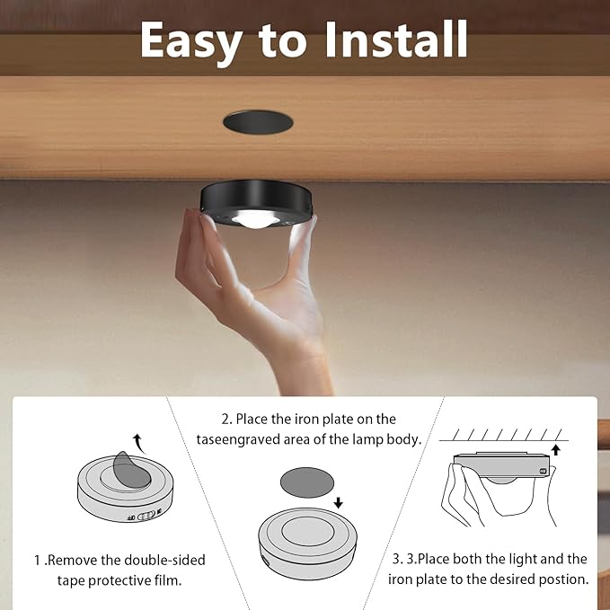Rechargeable Puck Lights with Remote - 6 Pack LED Under Cabinet Lighting, Color Changing, Dimmable, 1000mAh Battery Powered, Timer, Night Light, for Kitchen, Closet and More, Size: 2.56”