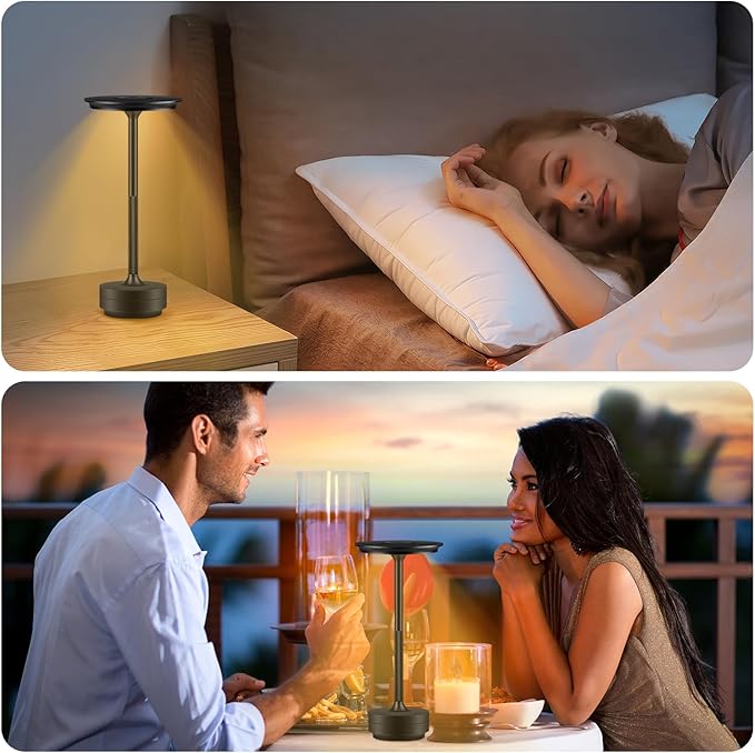 Cordless Rechargeable Table Lamps, Portable Led Ecolume Dining Table Light with Touch Control & 3 Color Dimmable, 5200mAh Battery Powered Vueeze Table Lamp for Outdoor Patio Dinner Restaurant (Black)