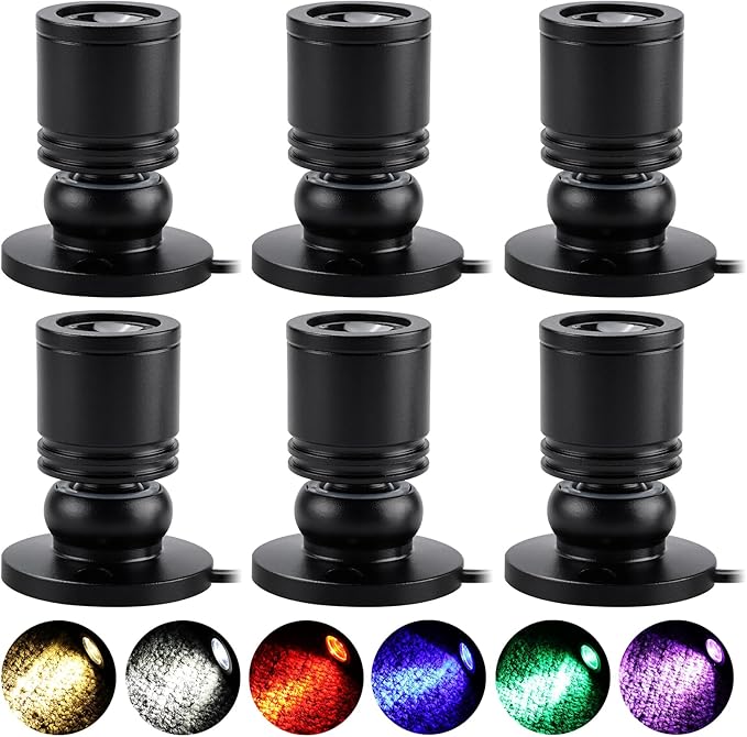 YaeCCC Dimmable Mini LED Spotlight, 6-Pack Multicolor LED with 6 Modes (Warm/Cool/Red/Blue/Green/Purple), USB Powered Accent Lighting for Plants, Jewelry Showcase, Model Display Shelves