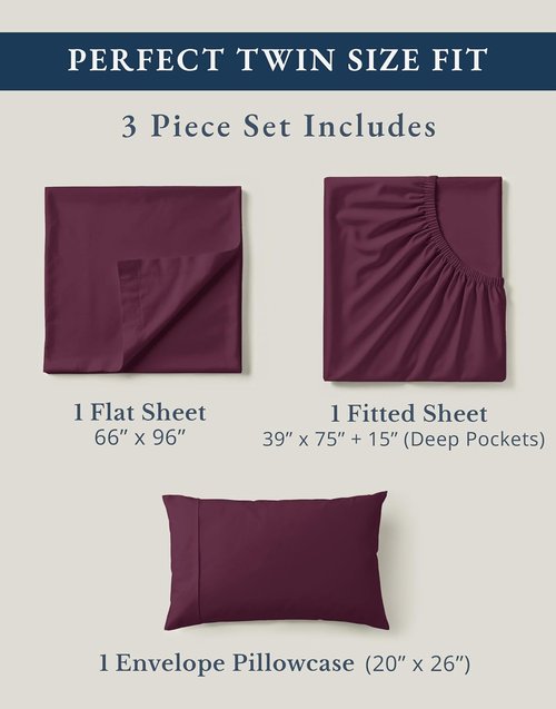 LANE LINEN Organic Cotton Twin Bed Sheet Set - Soft, Breathable & Temperature Regulating in Windsor Wine