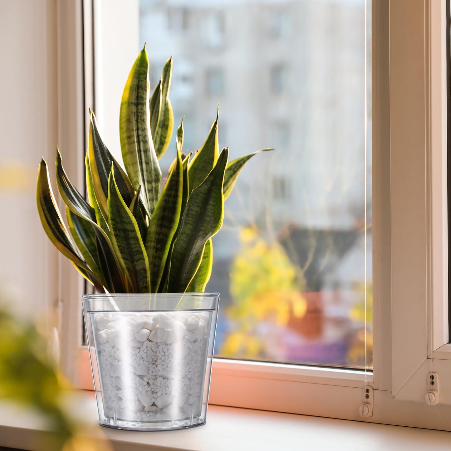 Baderke 1 Set 4.5 Inch Clear Self Watering Planter with Transparent Inner Pot Acrylic Orchid Pot African Violet with Drainage Holes Bottom Watering Transparent Containers for Indoor Plants Herbs