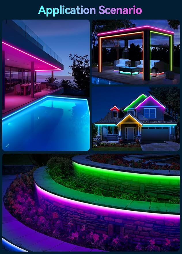 78FT IP67 WiFi RGB Outdoor Led Strip Lights Waterproof Led Light Strips with Remote &WiFi Music Sync App Control,Color Changing LED Rope Lights (RGB+IC / 480LED)