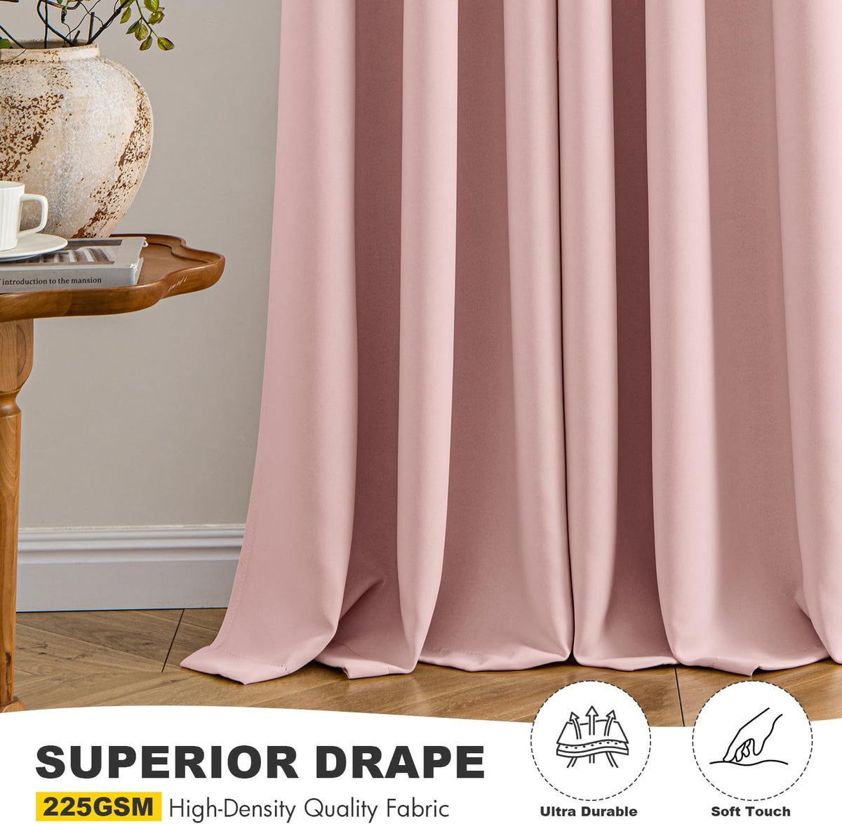 MIULEE Baby Pink Blackout Curtains - Thermal Insulated Room Darkening Drapes | 72 Inches Long, 2 Panels