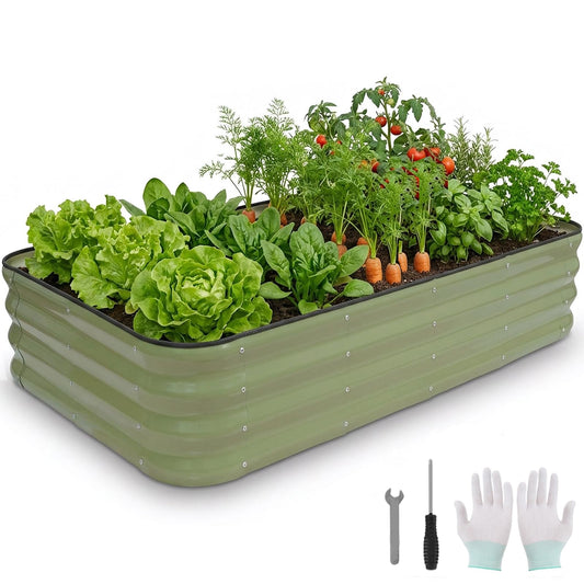 BIRDSINYARD 4 in 1Galvanized Raised Garden Bed - 5x3x1ft Modular Garden Planter Bed Outdoor | Steel Raised Bed Kit with Bracing Rods, Gloves for Gardening Vegetables Fruits and Flowers (Green)