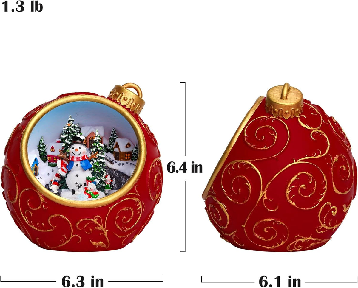 Priddop Animated Christmas Village Scene - Rotating Snowman with LED Lights & Music | USB/Battery Operated Collectible Figurines