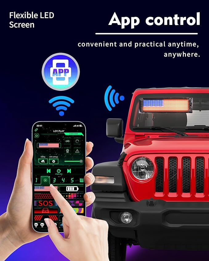 Devil's Eye 2-Pack: 19.3"x4.3" Dual LED Eyes – Perfect Sync Windshield Display for Cars, SUVs & Trucks | Programmable USB Matrix, App/Remote Control, Custom Car Sign