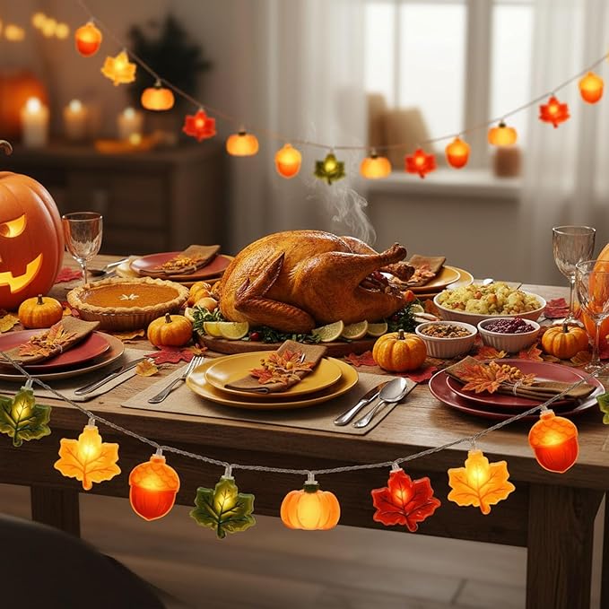 Thanksgiving String Lights,10FT 20LED Fall Decor Lights Battery Operated Waterproof Hang Autumn Fairy Light for Indoor Outdoor, Acorn Maple Leaf Pumpkin String Lights Decoration for 2026 Home & Party