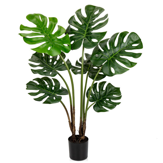 Hollyone Artificial Monstera Deliciosa Plant 3FT Tall Fake Tropical Palm Plants Trees Faux Monstera Indoor Swiss Cheese Plants for Indoor Outdoor Home Office Garden Living Room Decoration, 1 Pack
