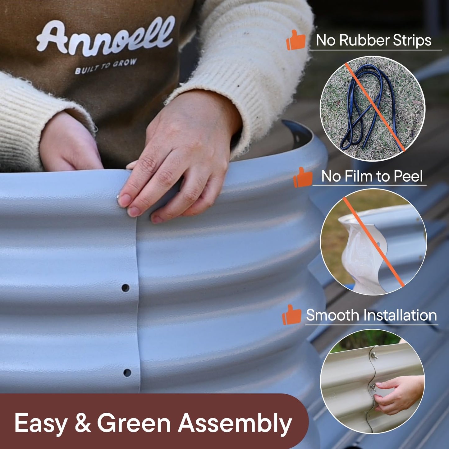 Annoell Galvanized Raised Garden Bed 8x4x1.5 ft, 18" Tall Metal Planter for Outdoor Plants Vegetable Herb Leafy Green, Modular Raised Flower Bed with Rust Resistant Coating - Sand Beige