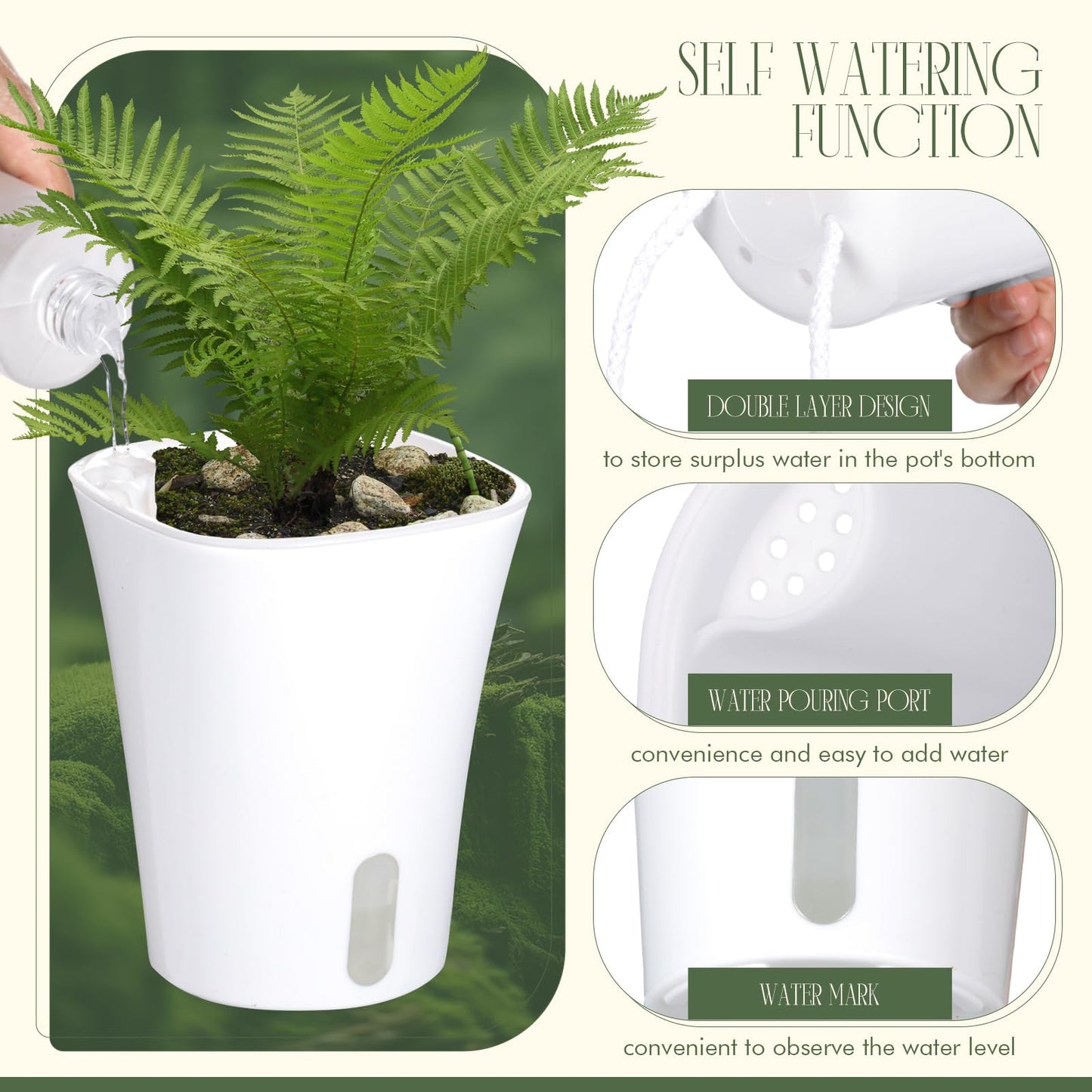 Ziliny 9 Pcs Self Watering Pots Plastic Plant 3 Sizes Flower Plant Pot with Inner White Flower Pots for Indoor House Plants Plastic Self Watering Pot for Herbs Flowers (Xs,S,M)