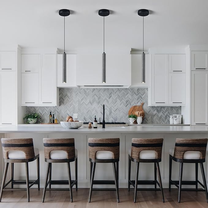 Concrete ﻿Linear Black Pendant Light,Modern Industrial Hanging Cement Pendant Lighting Fixture for Kitchen Island Dinning Room Bedroom Bedside Table Pendant Lights(1-Pack)