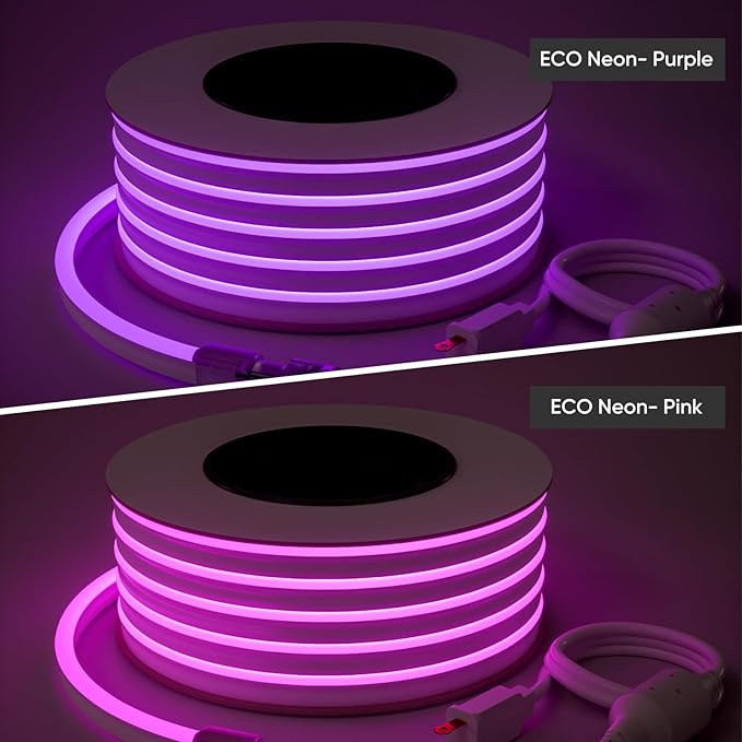 Shine Decor LED Rope Lights AC 120V, Connectable & Cuttable Dotless 120LEDs/M Eco Neon Strip Lighting, ETL IP65 Waterproof & Weather-Resistant for Home Commercial, 8x16mm, Purple, 16.4FT