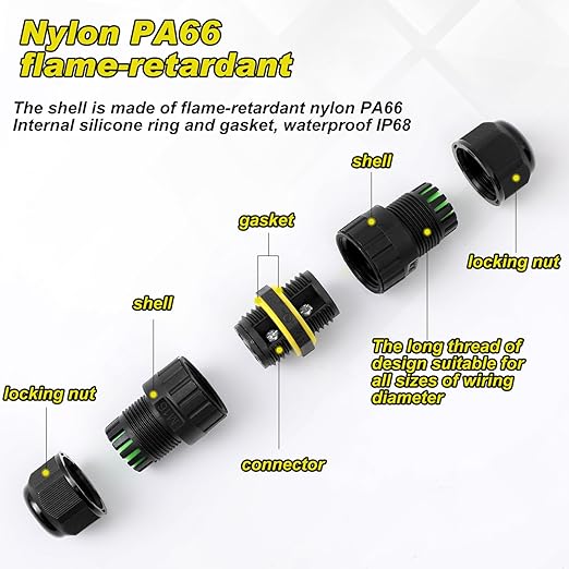 10 Pcs M16-3pin Ip68 Outdoor Waterproof Junction Box Electrical Cable Connector, Easy to Install, M16 for 3.5-10mm Wire Range(ac 400v, 17.5a), 2 Way