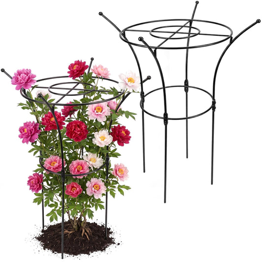HEYTIMI 1 Pack Large Peony Cages and Supports, 38" H x 19" D Tall Heavy Duty 5mm Black Metal Garden Stakes for Outdoor & Indoor Plants, Sturdy Rust-Resistant Frame for Peonies Roses Flowers