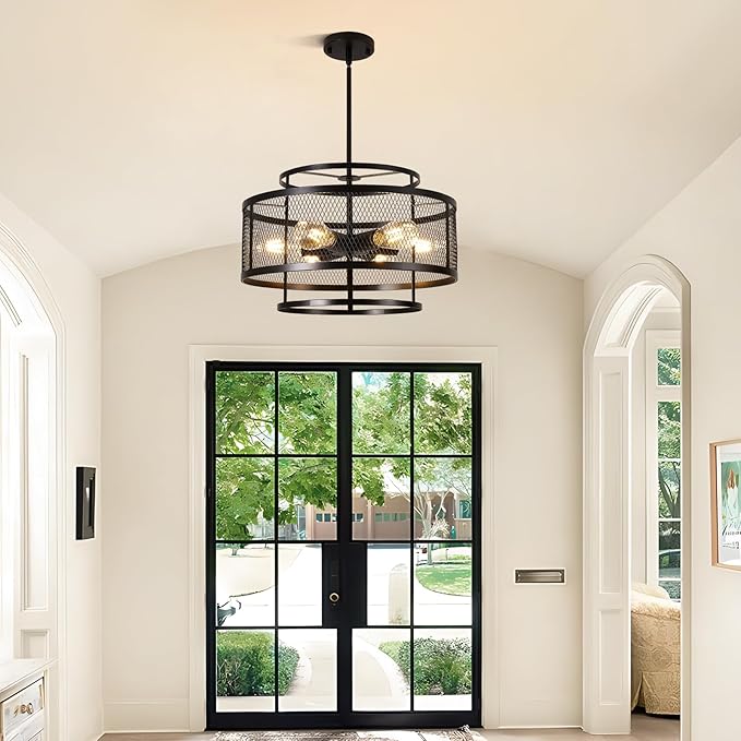18" Modern Pendant Lights Kitchen Island, 6-Light Matte Black Pendant Light Fixtures, Industrial Farmhouse Hanging Pendant Lights for Kitchen Island Dining Room Living Room Bedroom Foyer Entryway