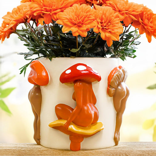 GUGUGO Mushroom Lady Body Plant Pots, Quirky Unique Cute Planters and Boho Funky Eclectic Home Decor, Mushroom Butt Flower Pots, Indoor Succulent Planter, Modern Aesthetic for Decorating, White Back