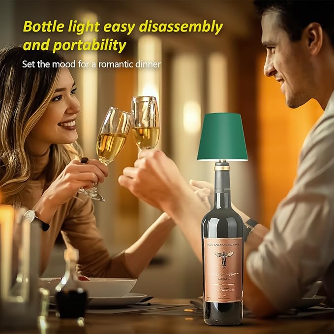 2025 New Wireless Bottle Lamp - LED Bottle Lights for Liquor & Wine Bottles, Cordless Lampshade, Whiskey Bottle Top Light, Bottle Stopper Night Light Kit, Rechargeable 3-Tone Touch-Dimmable