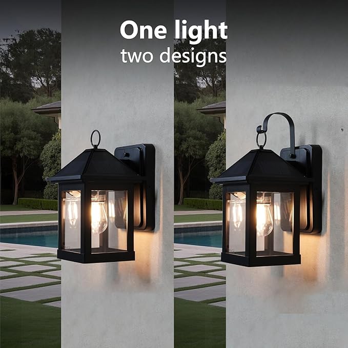 Solar Wall Lights Outdoor,2 Pack Solar Wall Lanterns Waterproof Dusk to Dawn Motion Sensor LED Sconce Lights E26 Bulb Exterior Front Porch Security Lamps Wall Mount Patio Fence Decorative