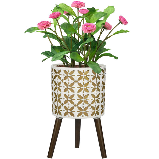 nacltlo12 Inch Planter with Stand, Plant Stand Indoor, Plant pots, Modern Mid-Century,Large Flower Planter Pot with Drainage Holes for Outdoor,White and xGold