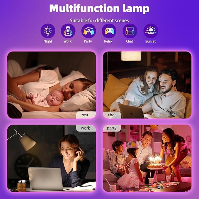 Smart Light Bulbs 2Pack, Color Changing Light Bulb Works w/Alexa Google Home, 9W A19 E26 800LM RGBTW Colored LED Bulbs, 50+ DIY Scenes, Music Sync, App & Voice Control WiFi Light Bulbs