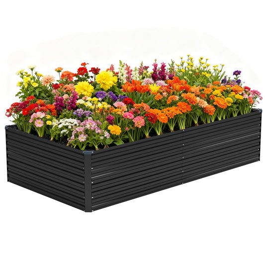 Vengarus 8x4x2FT Galvanized Raised Garden Bed Kit, Deep Root Planter Box Outdoor Large Planter Raised Beds for Planting Flowers,Vegetables and Herbs-Black