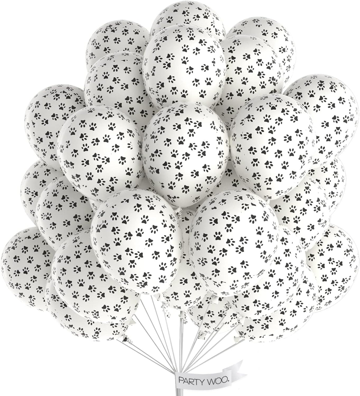 PartyWoo Paw Balloons - 12 Inch Matte White Dog Paw Print Latex Balloons | 50 Pack for Animal-Themed Parties