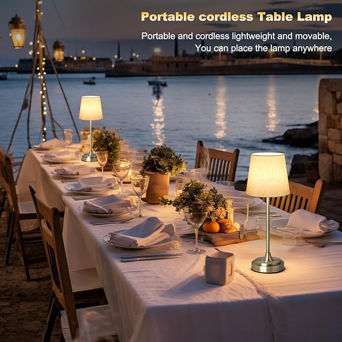 Cordless Table Lamp Rechargeable,5000mAh Battery Operated Desk Lamp,3 Colors & 7 RGB Stepless Dimmable,Touch Ambient Light for Bedside,Bedroom,Dining Room,Living Room,Bronze,FlaxenShade