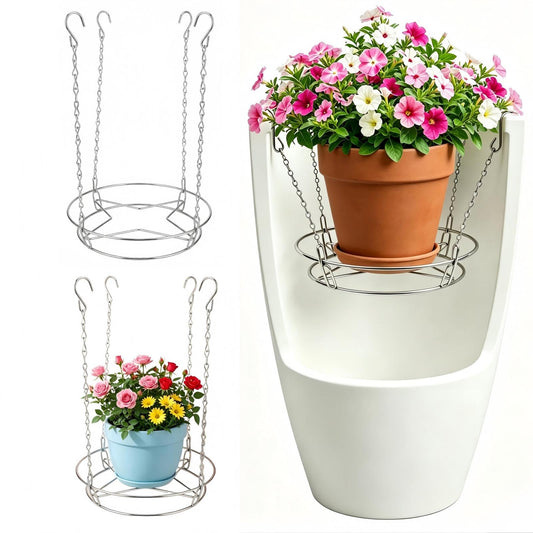 Shrandi 2026 2PCS Adjustable Planter Insert for Large Pots, 10–18” Pot Riser with Chains & Hooks, No Soil Pot Filler for Tall Planters, Stainless Steel Plant Stand for Indoor Outdoor Decor