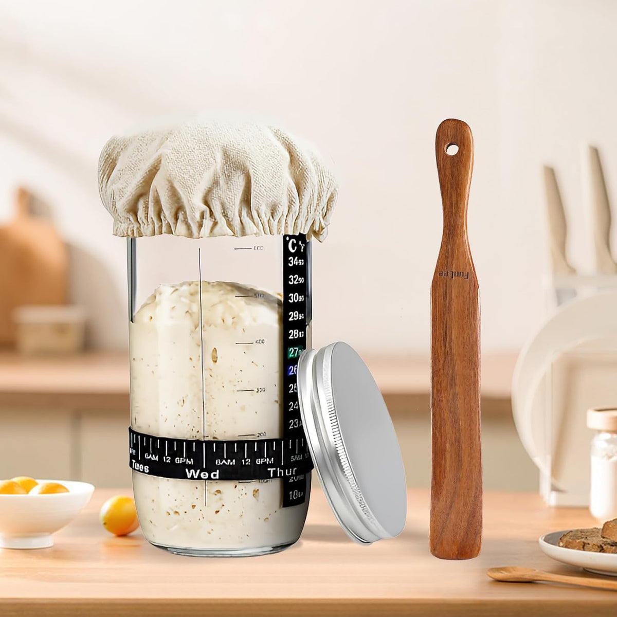 Skiennix 2-Pack Wooden Spurtle Set - Ideal for Sourdough, Mixing & Reaching Jar Bottoms | Teak Wood Kitchen Utensils