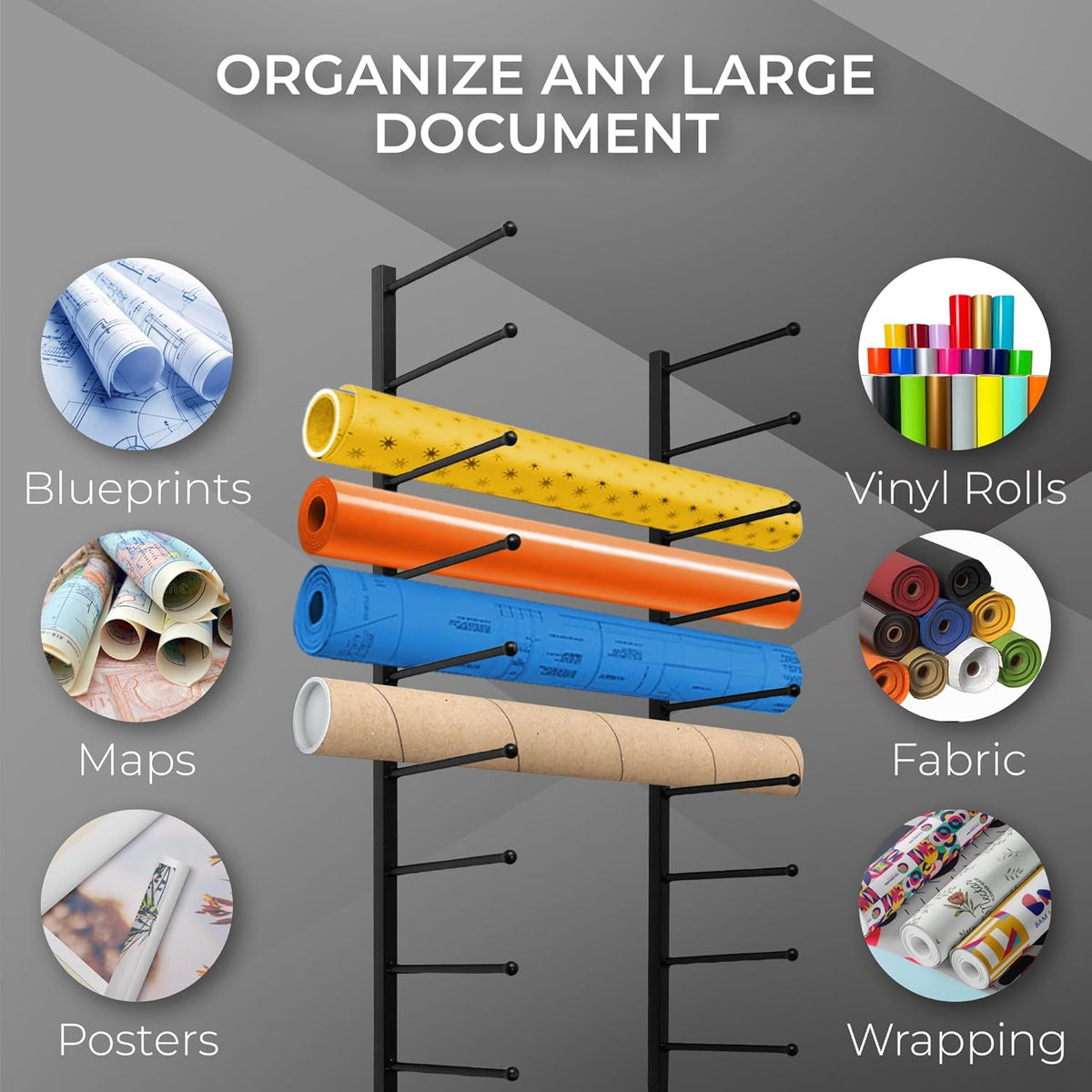 Skiennix Wall Mount Blueprint Holder - 34 Slot Storage Organizer for Posters, Maps & Construction Paper (17 Tiers)