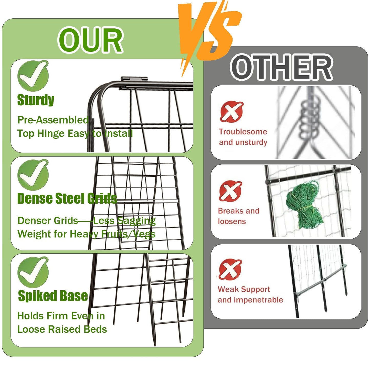 Heavy Duty 50"x17" Adjustable A-Frame Trellis for Climbing Plants – Rust-Proof Metal Garden Trellis with Dense Grid Design, Perfect for Raised Beds, Tomatoes, Cucumbers & Outdoor Vines (Black, 2 Pcs)