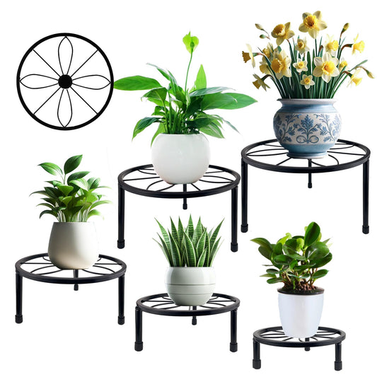 HENABLE 5 Packs Metal Plant Stand Indoor, Outdoor Black Plant Stand for Multiple Plant, Rustproof Iron Round Heavy Duty Flower Pot Stand, Plant Shelf for Planter Garden Home