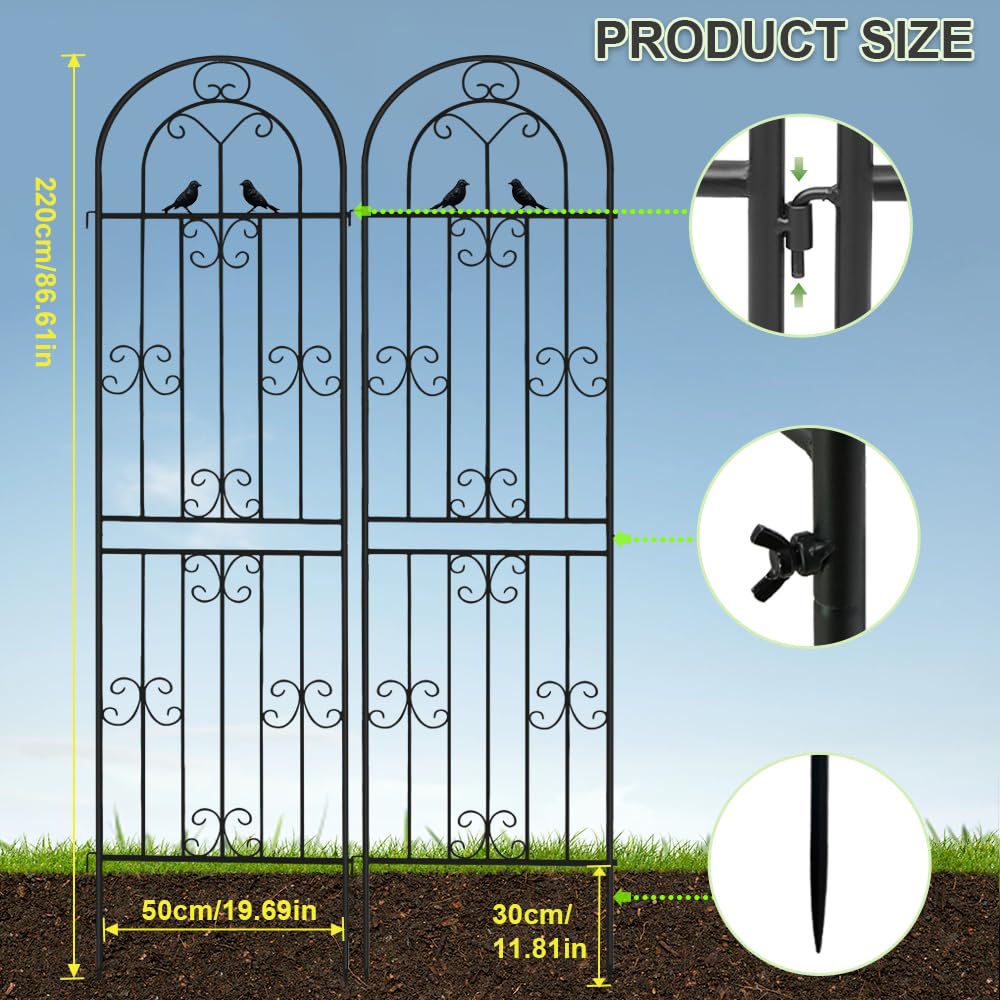 YOBAZAN 2 Pack Metal Garden Trellis, 86.7" H x 19.7" W Black Coated Wire Lattice Panel, Sturdy Plant Support for Climbing Roses Vines Cucumber Vegetables Outdoor Patio Yard