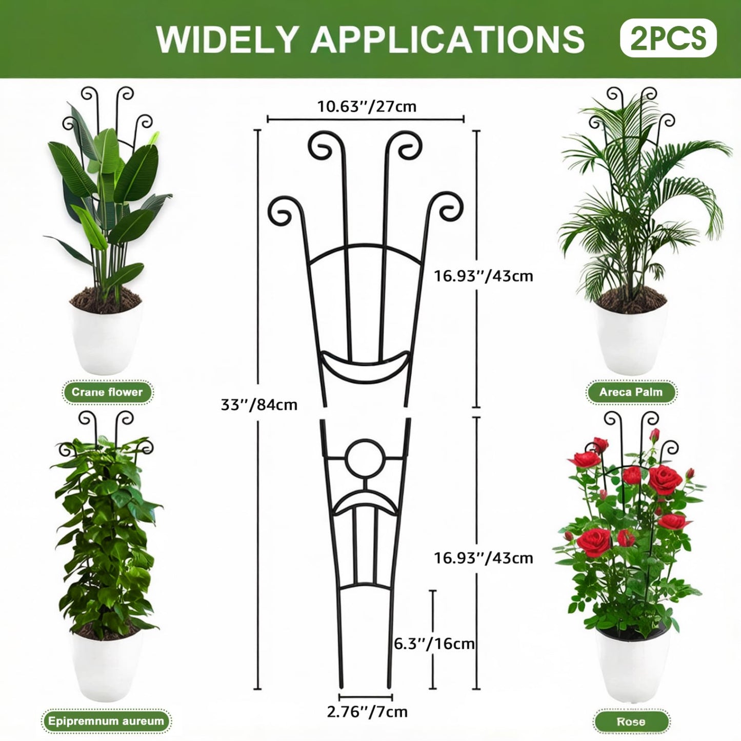 Trellis for Climbing Plants Indoor, 2 Pack Black Metal Trellis for Potted Plants, Adjustable Indoor Plant Support Monstera, Pothos, Ivy (32.7 Inch Tall) for Climbing