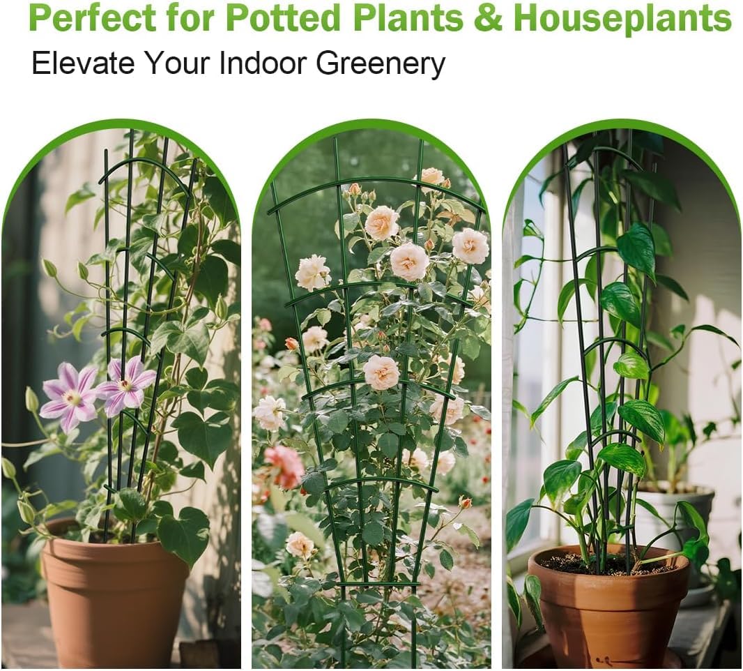 DOLEMODUO 4-Pack Metal Trellis for Potted Plants, 32" Heavy Duty Garden Trellis for Climbing Plants, Rustproof Powder Coated Indoor/Outdoor Trellis for Climbing Vines, Flowers, Houseplants