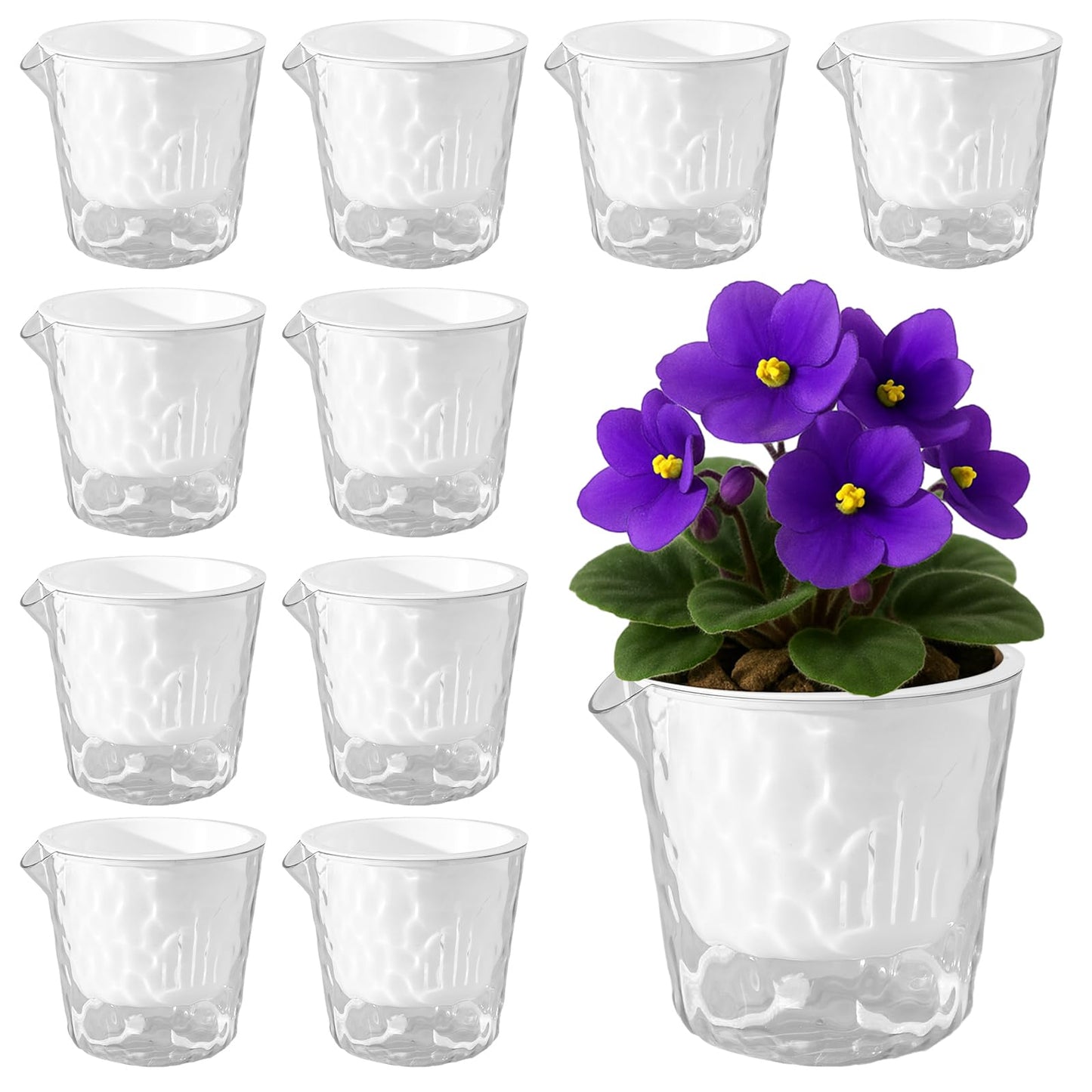 4 Inch Self Watering Plant Pots for Indoor Plants 10 Packs African Violet Pot, Self Watering Planters for Herb, Orchid, Devil's Ivy, Flower Houseplant Planters, Clear Plant Pots, White