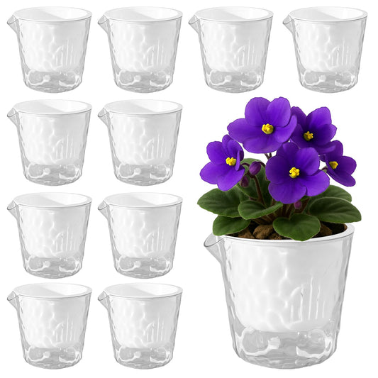 4 Inch Self Watering Plant Pots for Indoor Plants 10 Packs African Violet Pot, Self Watering Planters for Herb, Orchid, Devil's Ivy, Flower Houseplant Planters, Clear Plant Pots, White