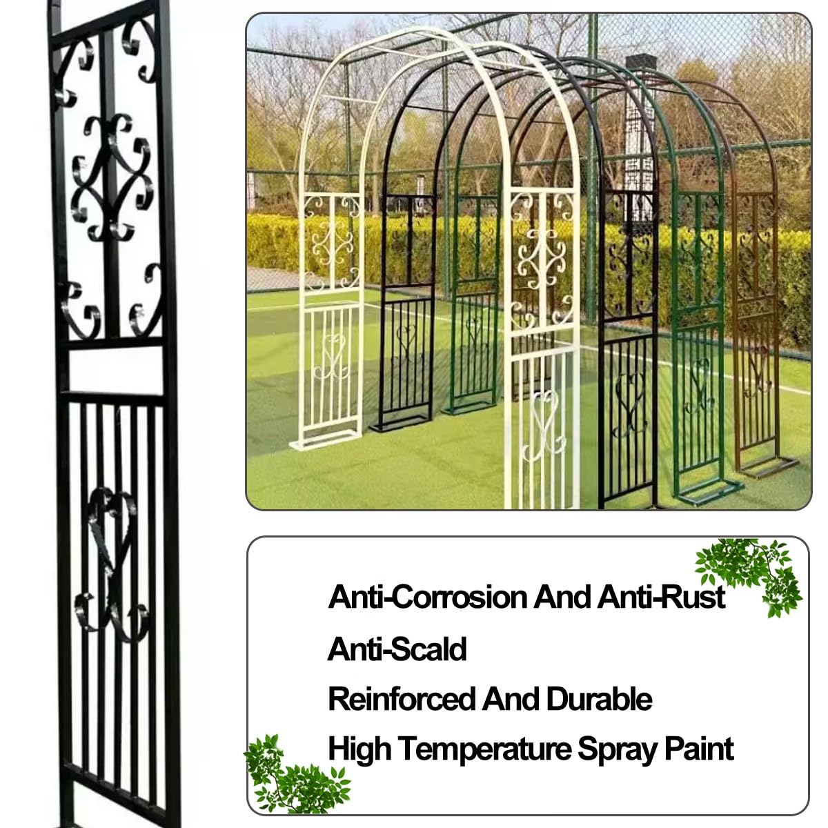 Hltzyzbl Garden Trellis Arbor Metal Arch Heavy Duty Roses Outdoor Arbour for Various Climbing Plant Easy-to-Assemble Stable W8.5ft X H7.5ft, W9.8ft X H7.5ft, W11ft X H7.5ft(Brown,W4.6ft)