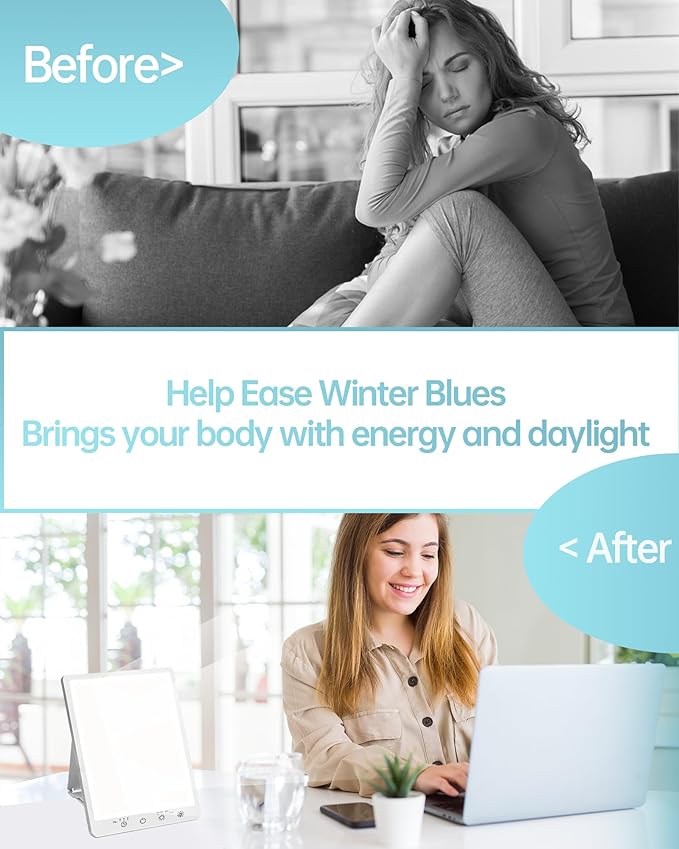 Light Therapy Lamp with 10,000 Lux, UV-Free, LED Bright White Light with 3 Color Temperature, 3 Brightness Levels, 20-60min Timer, Touch Control Happy lamp - Boost Mood, Sleep & Focus