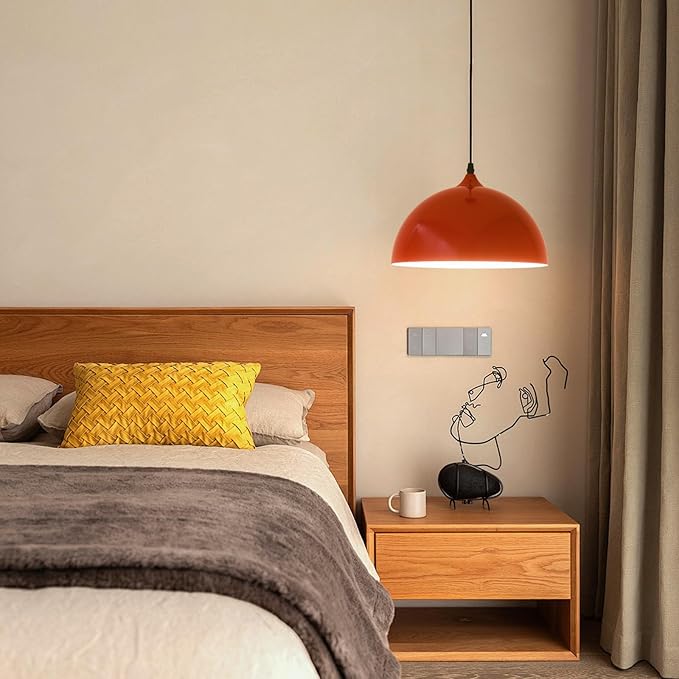 Red Plug in Pendant Light 2 Packs 11.8inch 14.7 ft, Farmhouse Pendant Light, Kitchen Pendant Lights, Pendant Lights Kitchen Island, Hanging Lights with Plug in Cord for Dining Room, Bedroom