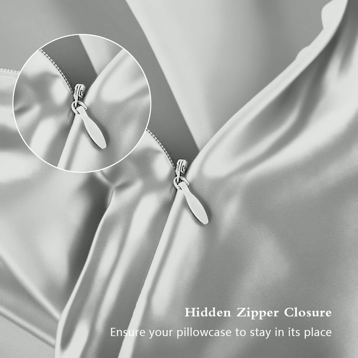 Mulberry Silk Pillowcases - King Size Natural Silk Satin for Hair & Skin | Silver Grey with Zipper