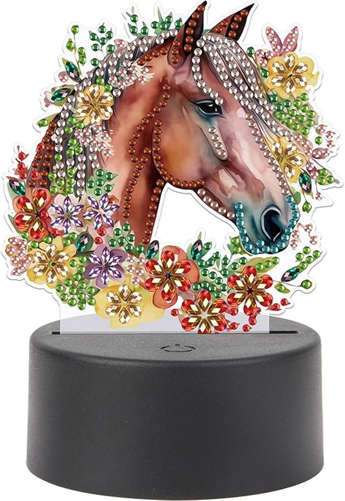 Garland Horse Diamond Art Painting Night Light,Diamond Art Painting Kits Desktop Touch Lamp Ornaments for Tabletop Decor Diamond Art Accessories for Adult Beginner Bedrooms Living Room