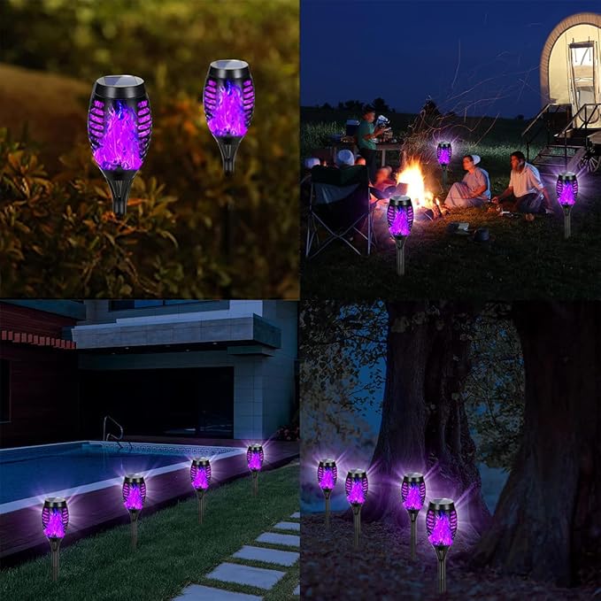 Solar Lights Outdoor Decorations, Upgraded Purple Flickering Flame, Waterproof Halloween Torch Lights, Tiki Torches for Outside Patio Pathway Decor, 6 Pack (6)