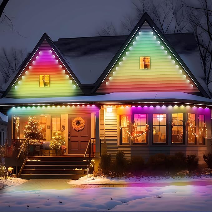 Permanent Outdoor Lights, 50FT RGB LED Smart Eaves Lights with 30 LEDs, IP67 Waterproof, Remote/APP Control, DIY Scene Modes, Music Sync Lighting for Party, House, All Holiday Decorations