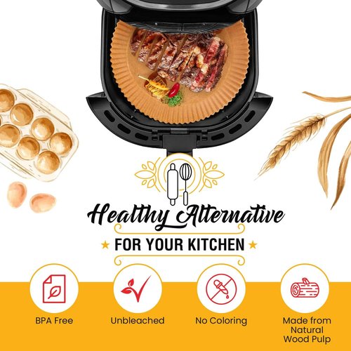 Baker's Signature Air Fryer Liners - 125 Pcs Non-Stick Parchment Paper for 2-4 Qt Air Fryers | Easy Cleanup